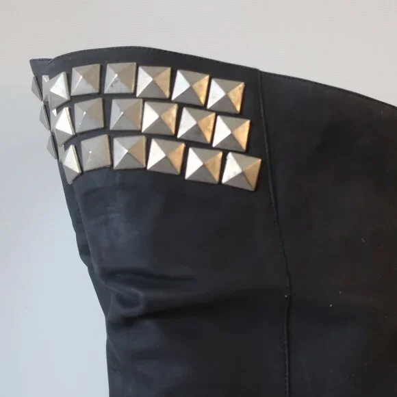 Womens Candela NYC Black Suede Studded Accents Over-the Knee Boots 8 - Picture 6 of 16